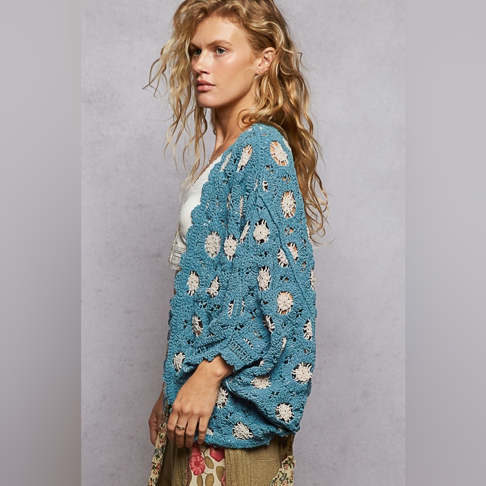 POL “ Daybreak “ Cardigan Chenille Cocoon Wrap | Teal Blue